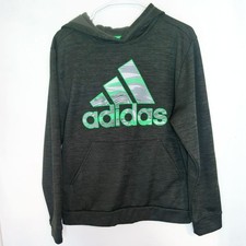Adidas Youth XL 18/20 Heather Gray Hoodie With Neon Logo