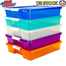 Stackable Craft Storage Box Set Papers Supplies Projects Clear Latch 5 Pack New