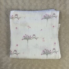 Aden  Anais Pink White Owl Baby Swaddle Blanket Muslin Bird on Branch Gray Dots