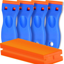4 Pcs Plastic Razor Blade Scraper and 100 Pcs Blades, Remove Label Decal Tool F