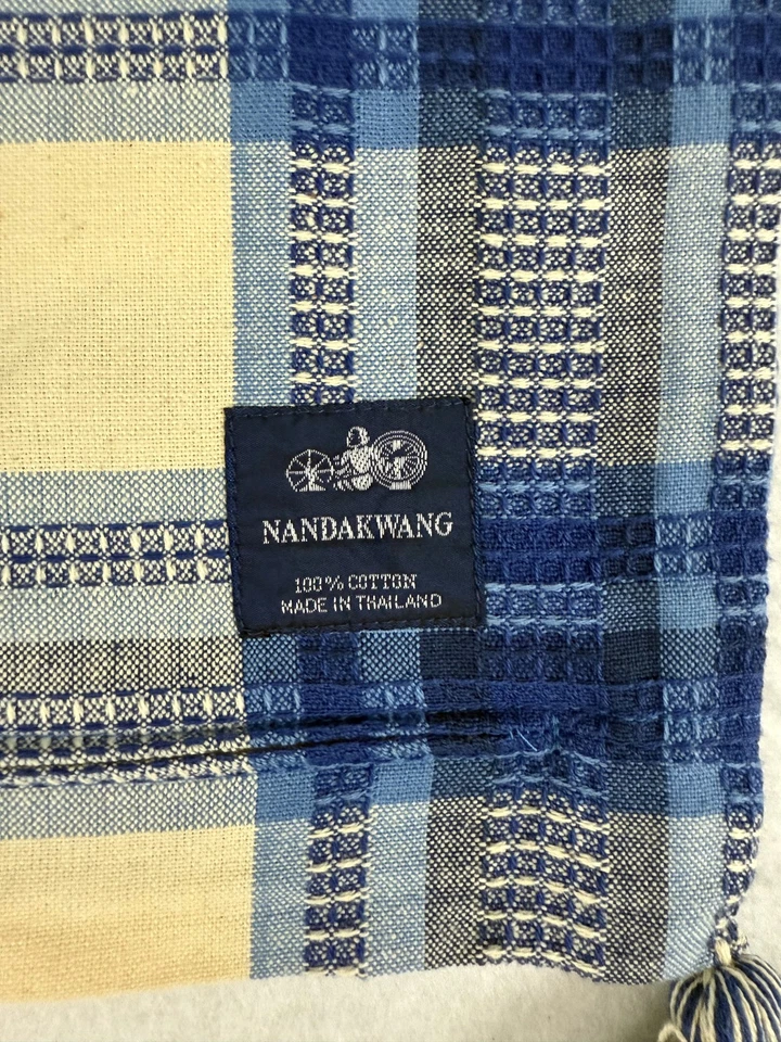 NANDAKWANG blue woven cotton pillow cover with tassles 16" - Image 2 of 3