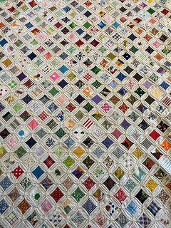 Amazing Cathedral Window Vintage Cotton Quilt 66” X 93” Colorful & Bright