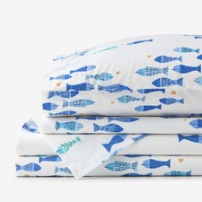 Summer Prints Classic Cool Cotton Percale Bed Sheet Set - Fish Swim, Twin...