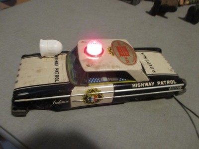 1963 FORD GALAXIE HIGHWAY PATROL POLICE CAR-BATTERY LIGHT TIN TOY