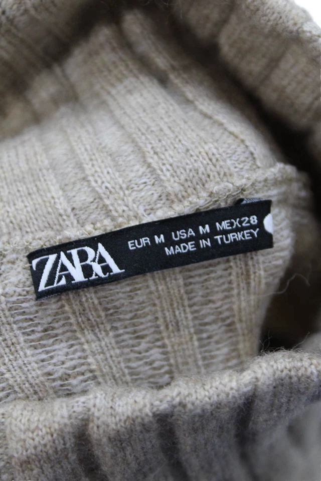 Suéter Acanalado Zara Mujer Manga Larga Cuello Simulado Borde Satinado Marrón Gris Mediano Foto 4 de 4