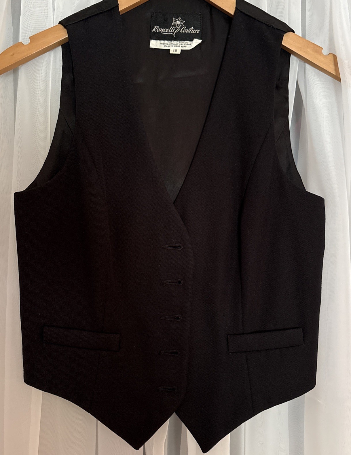 Vintage Roncelli Couture Vest Black Wool Rare Classic Staple Wardrobe Piece 12 image 3