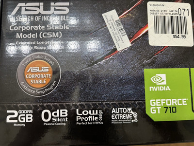ASUS NVIDIA GeForce GT 710 2GB GDDR5 Low Profile Silent Passive Cooling