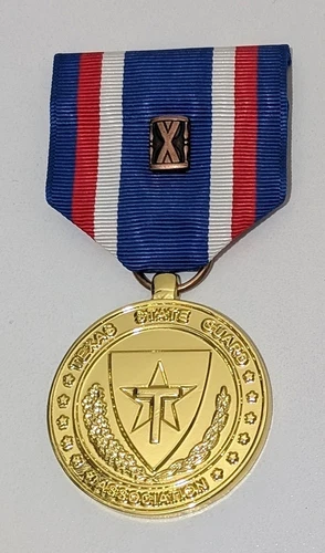 Gold State Guard Association of Texas Member Medal Hourglass - Moiré Ribbon