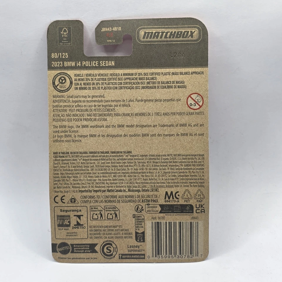 Matchbox 2023 BMW i4 Police Sedán #80 Mainline 2025 Estuche L (En Stock) Nuevo Foto 2 de 2