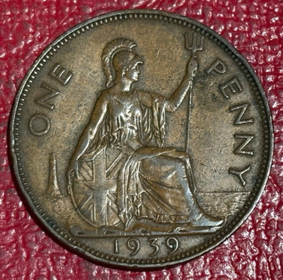 VINTAGE XF DETAILS 1939 GREAT BRITAIN PENNY COIN-APR907