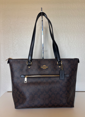 Coach Signature Gallery Zip Tote Bag F79509 ~ Walnut Brown Black