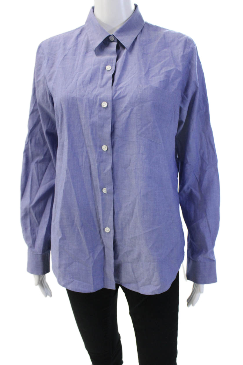 Theory Womens Basic Collared Button-Up Top Blue C… - image 1