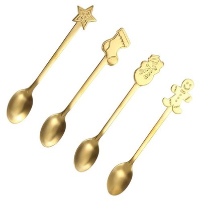 4x lange Weihnachtslöffel aus Metall Partybesteck Edelstahl für Kaffee