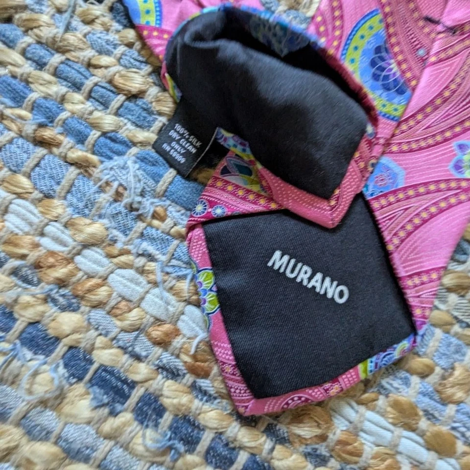 粉色佩斯利丝绸领带五颜六色的声明领带正式有趣异想天开的婚礼 — 第 3/4 张图片