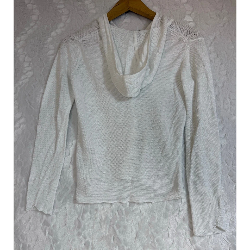 Suéter con Capucha Eileen Fisher Minimalista Blanco Transparente Premium 100% Lino XS Petite Foto 2 de 4
