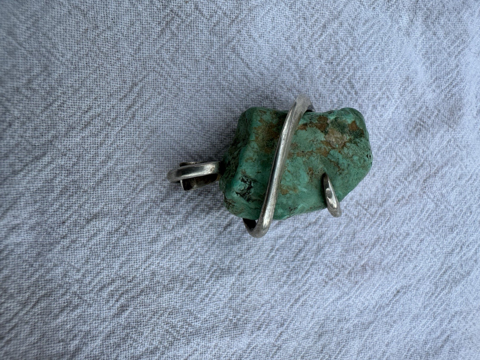 Unique Large Green Turquoise Stone & Sterling Sil… - image 9