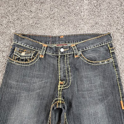 True Religion Jeans Men 36 (34x33) Black Flared Thick Stitch Denim
