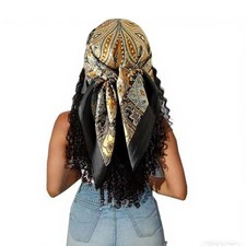 Large Square Head Satin Scarf Silk Feeling Hair Scarf 35"Head Scarves C1-black