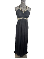 NWOT NINA AUSTIN Beaded Details Halter Silk Gown `Black` Size Medium