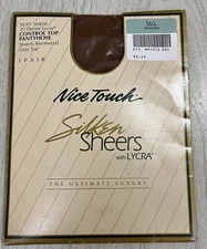 Nice Touch Silken Sheers Lycra Control Top Pantyhose Sandstone TALL NOS 20 Denir