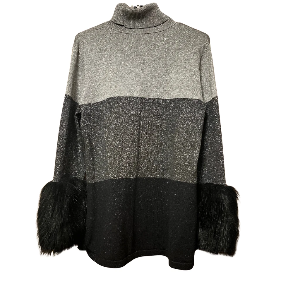 Suéter de cuello alto tejido piel sintética plateado metálico Alfani para mujer S Foto 2 de 4