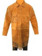 Men  s Western Wear Brown Buckskin Suede Fringe Mountain Shirt MMS172
