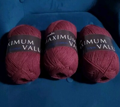 Lot Of 3 Mary Maxim Maximum Value Yarn: Dark Rose #030, 450yds 8oz Each
