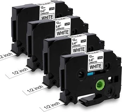 4x Label Tape for Brother TZe-231 P-Touch Laminated Black on White 12mm TZ-231
