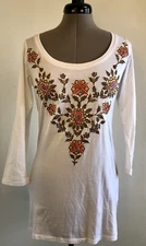 Roper Shirt Embroidered 3/4 Sleeve T Shirt Tunic Rayon/Cotton Size Small NEW!