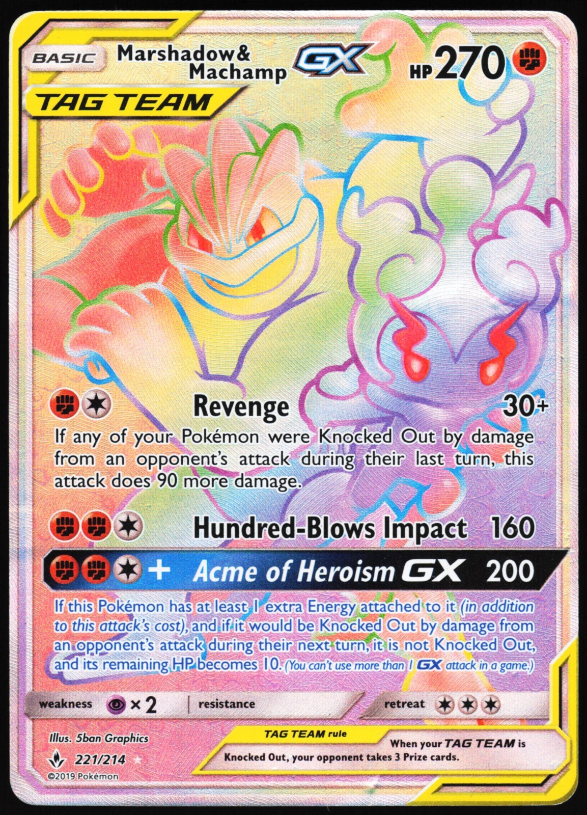 Pokemon Card Marshadow & Machamp GX Secret Rare Rainbow Unbroken Bonds 221/214 eBay