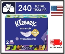Kleenex Ultra Soft Facial Tissues, 2 Flat Boxes, 120 Tissues per Box, 3-Ply