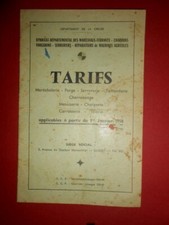 Tarifs maréchalerie forge serrurerie charpente département de la Creuse 1958