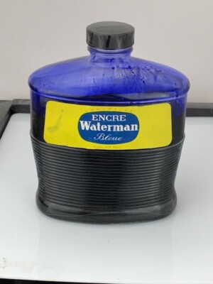 Waterman Master Ink Bottle, Art Deco Bottle, Cap is BHR,   Made in France (e473)