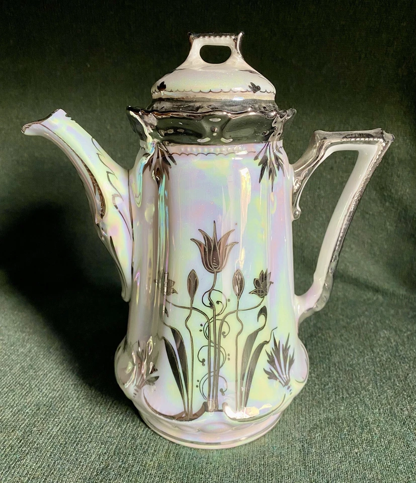 Antikes Kaffeeservice - Porzellan - Jugendstil - "Zur Silberhochzeit" Perlmutt - Bild 3 von 4