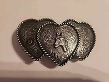 Montana Silversmiths Belt Buckle , Triple Heart, Etched Belt Buckle, Horse B120