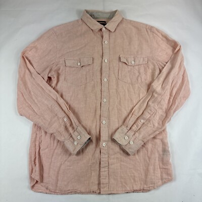 Marc Anthony Slim Fit Linen Shirt Mens Sz M Pink Chambray Long Sleeve Button Up