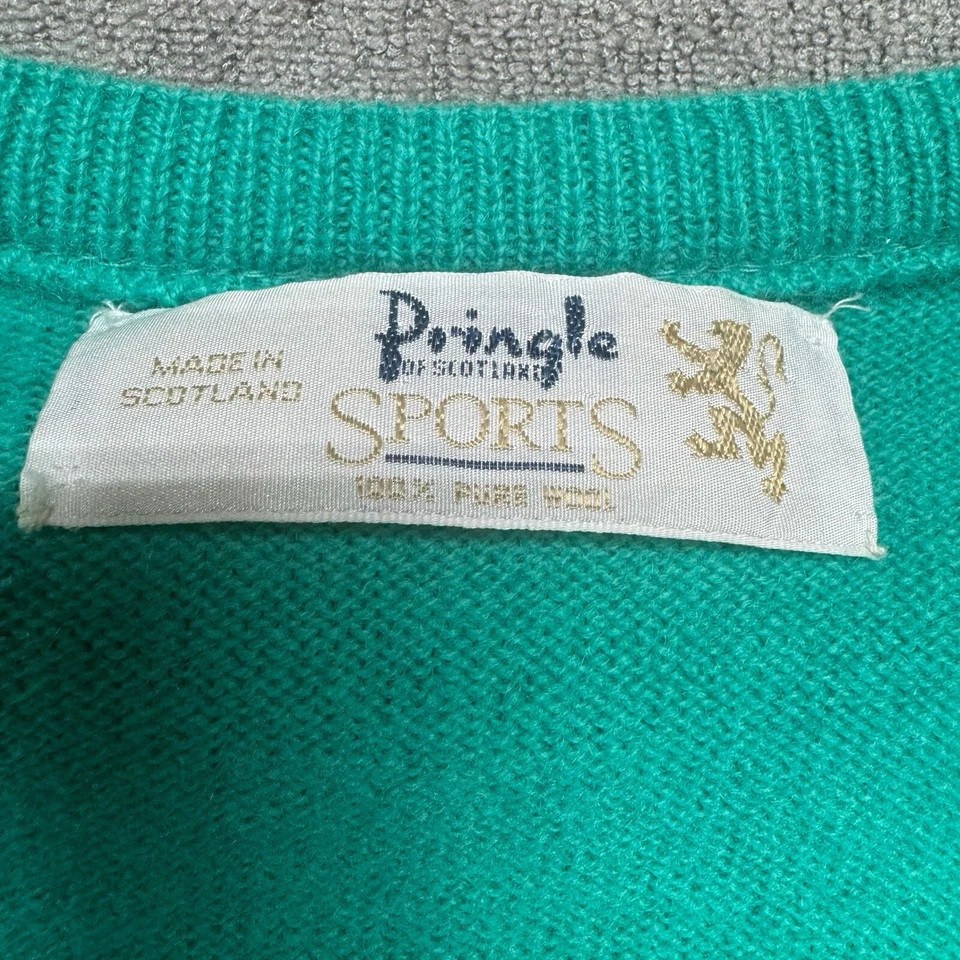 Vtg Pringle Scotland Wool Sweater Men’s L Turquoise V-Neck Grandpa Golf Ivy - Image 2 of 4