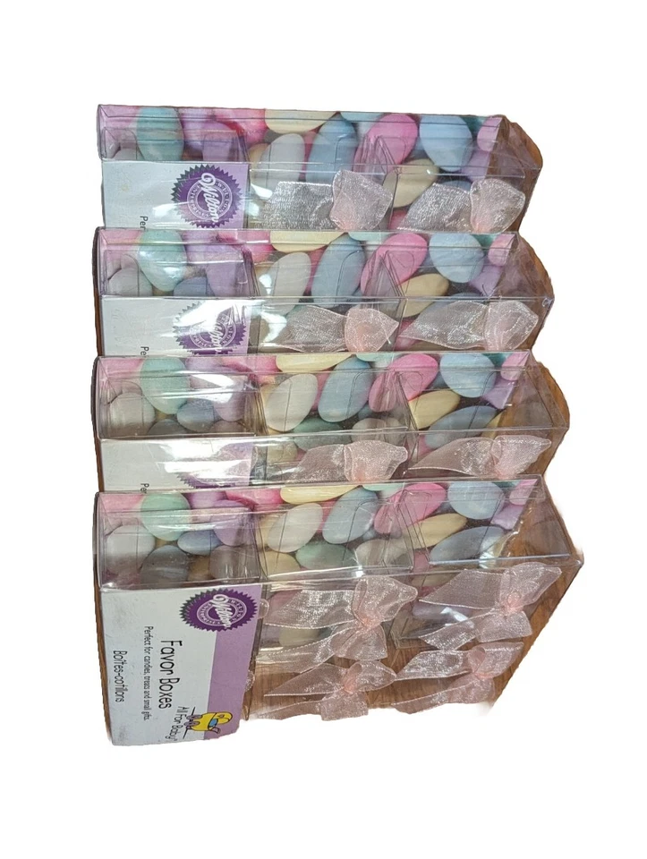 Cajas de plástico para fiestas transparentes con lazos rosas transparentes (lote de 4) - Wilton Foto 2 de 4