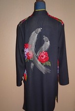 Unbranded Vintage Asian Art To Wear Mandarin Printed Lining Duster Jacket SZ XL