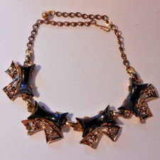 Vintage Black Bow Gold Tone Choker Necklace 15" Long