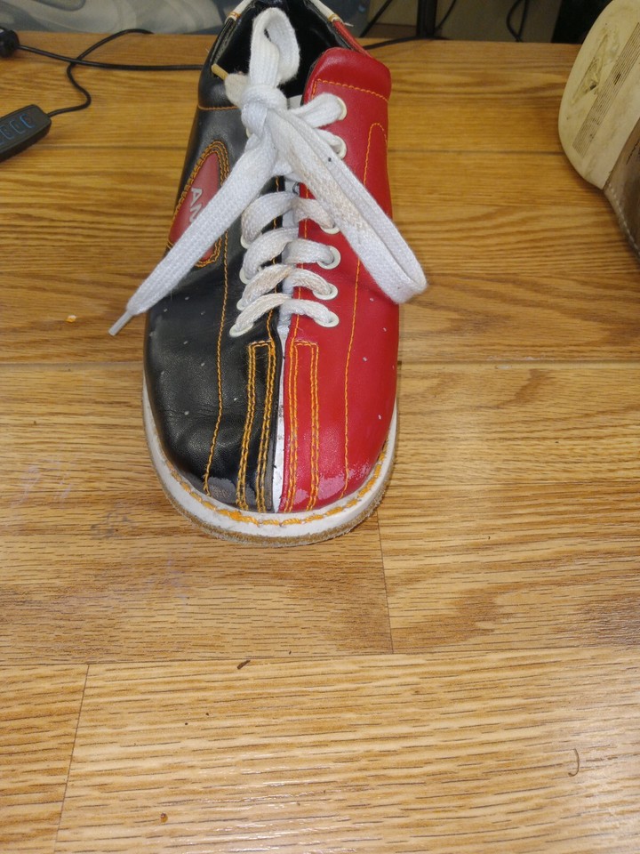 Qubica AMF Mens Bowling Shoes Black Red Leather Lace Up Sneakers Size