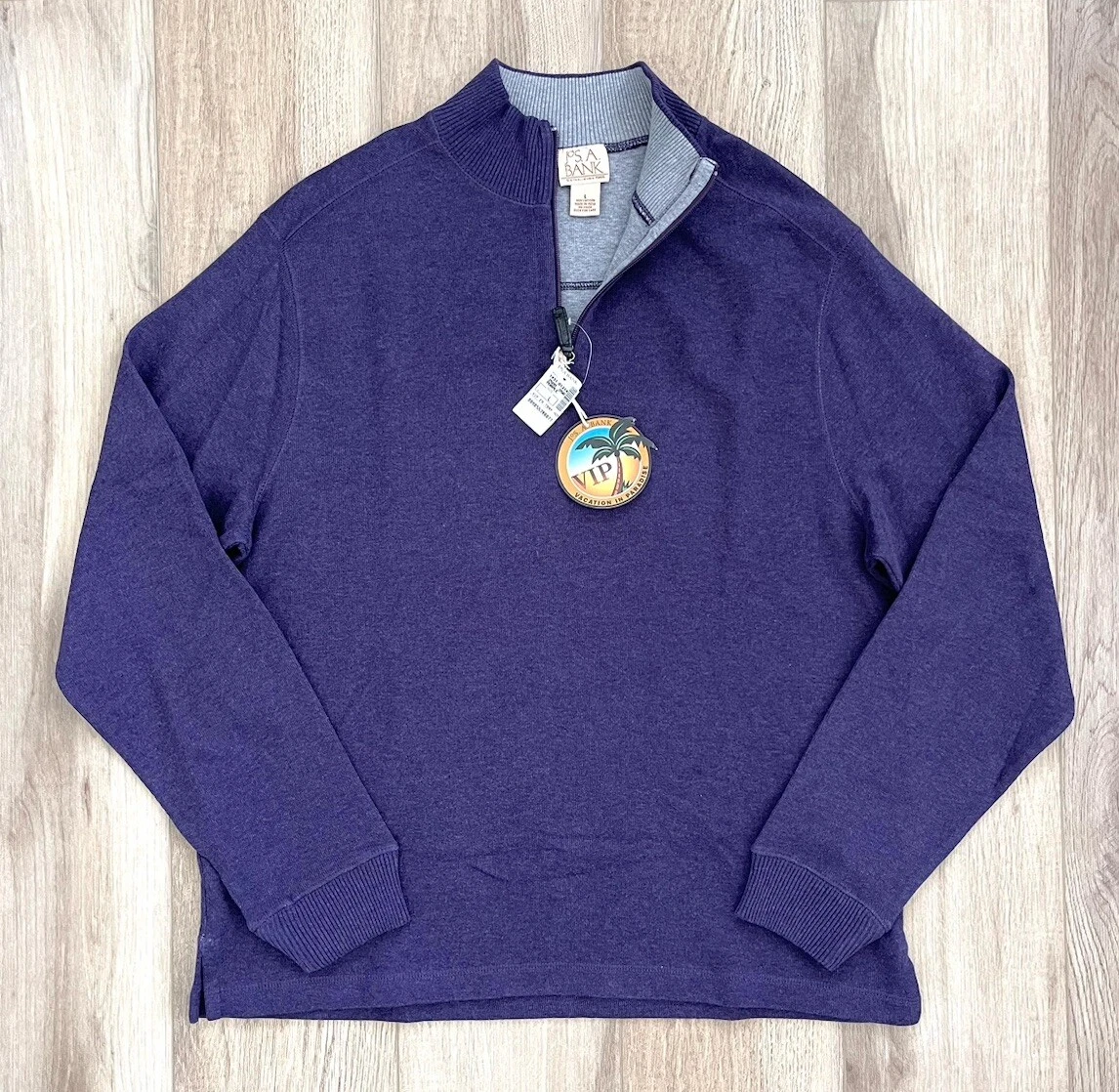 NWT $125 Jos. A. Bank Quarter Zip Pullover Sweater, Eggplant Purple, Size Large