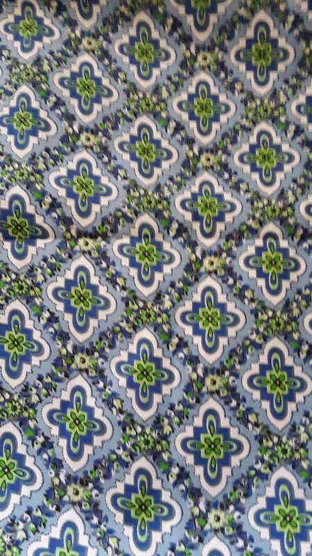 Vintage Cotton Fabric Geometric Print 2 yds 35” wide White Blue Green