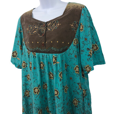 Vintage Mumu House Dress Womens Size L Southwest Floral Midi Faded Broken In