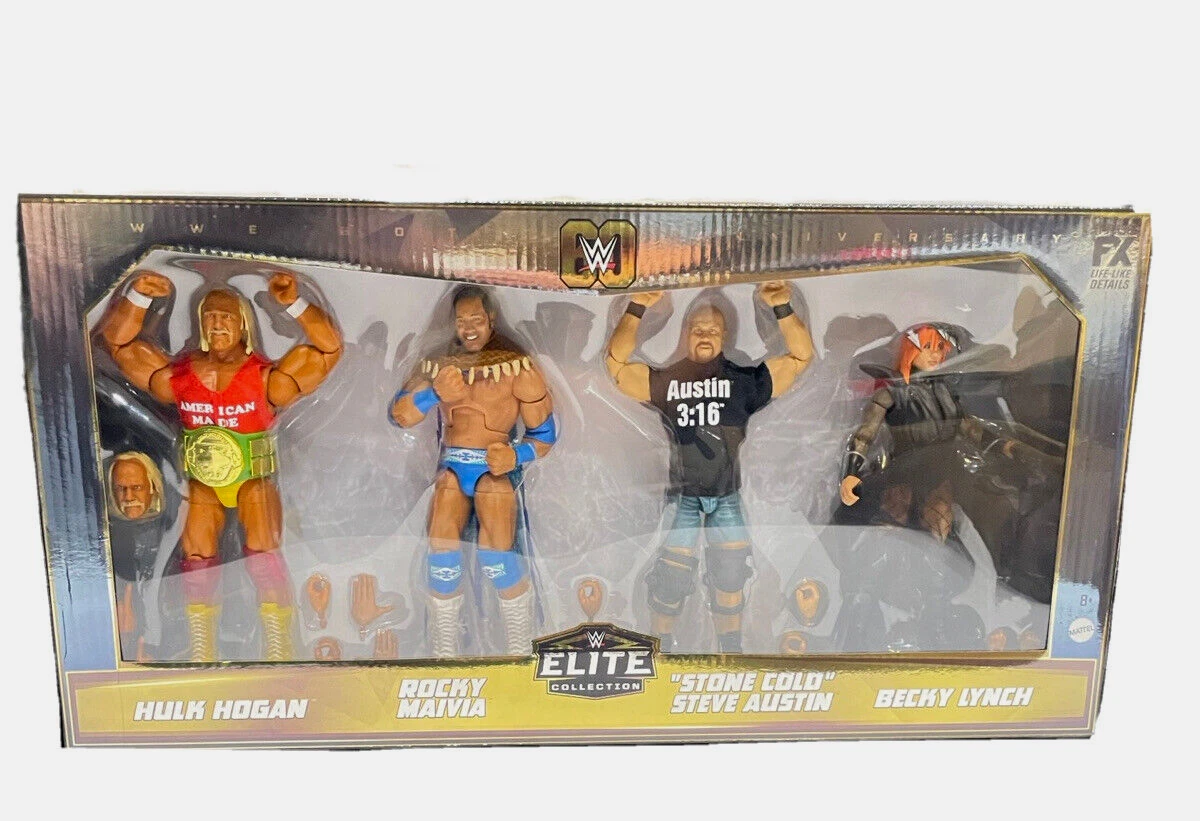 WWE ELITE 60TH ANNIVERSARY 4 PACK HULK HOGAN ROCKY MAIVIA STONE COLD BECKY