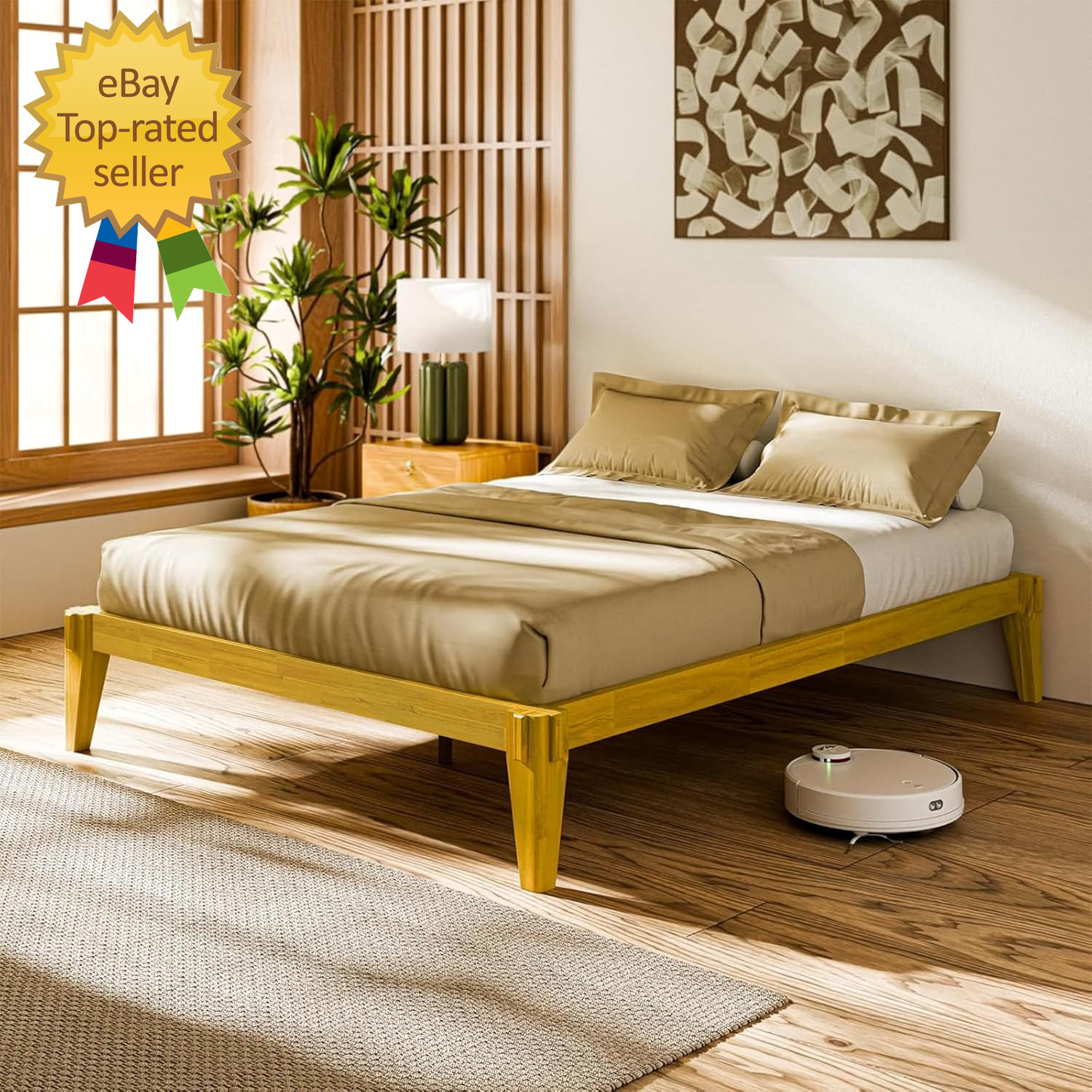 Chalipa 14” Queen Bed Frame - Solid Wood Platform Bed - Japanese Joinery Bed Fra