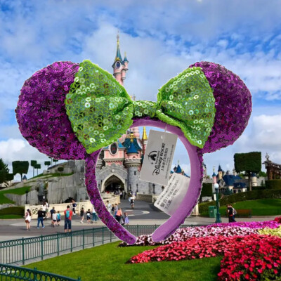 Disney Purple and Green Sequin Headband Disney. Parks Halloween Purple & Green Sequin Bow Minnie  main image 4