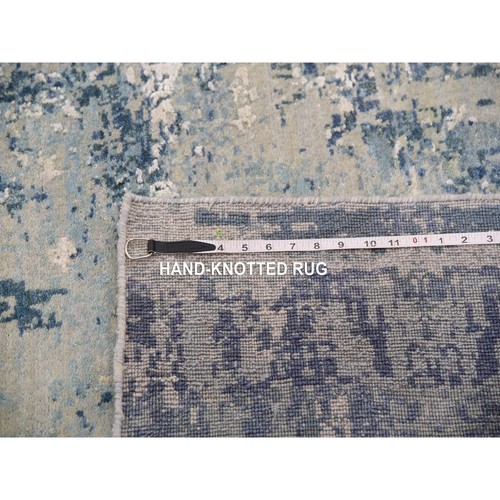12'x12' Grotto Blue Abstract Design Silk and Wool Hand Knotted Square Rug R75333 - Picture 11 of 11