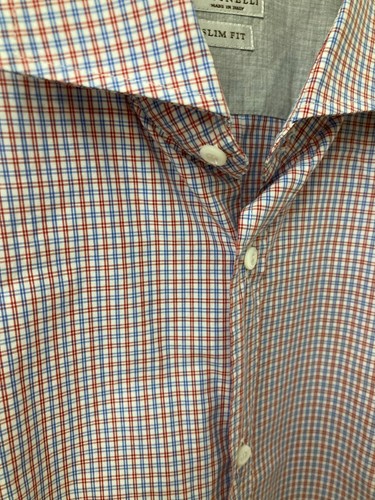 EUC Brunello Cucinelli Button Down Shirt Blue/Red Grid 16.5/42 - Picture 4 of 18