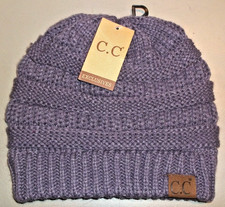 C.C. Beanie Purple Violet Thick Knit Stretch Pom Pom Hat Stock Cap NEW FREE SHIP